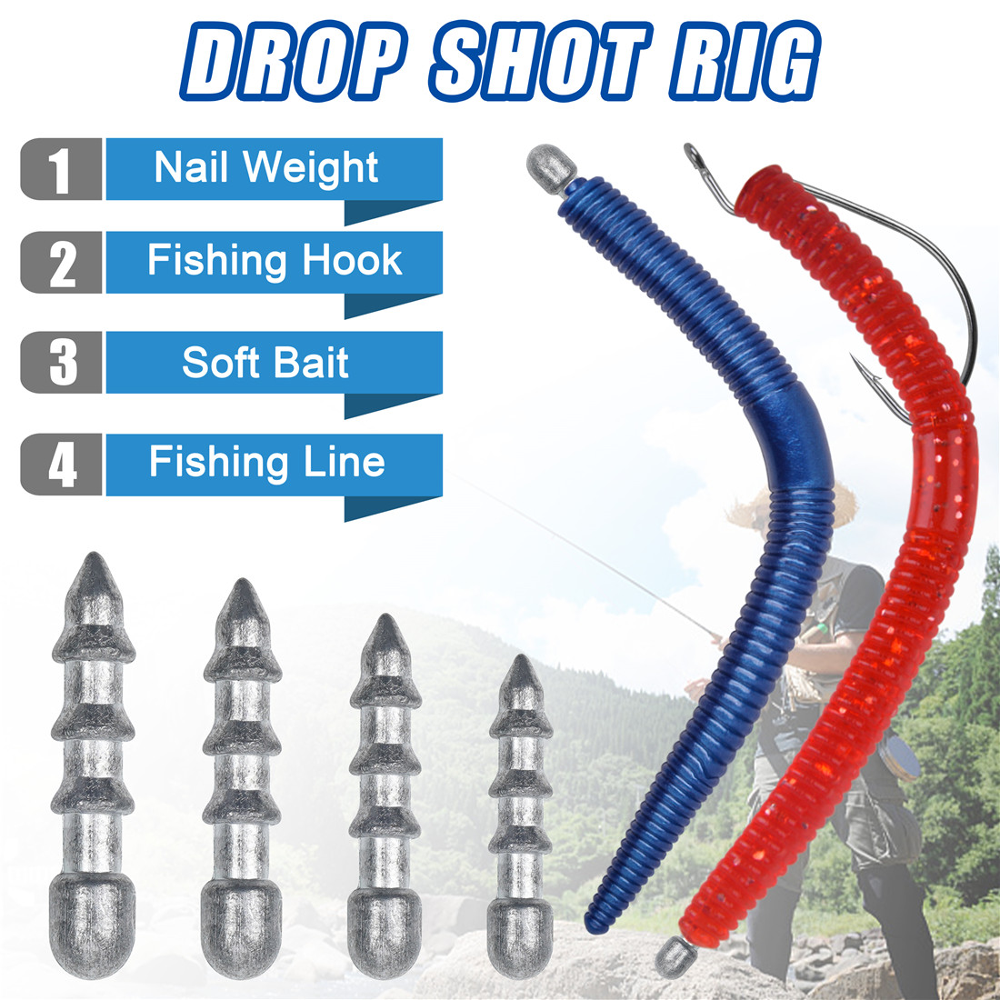 60 pz pesi per unghie Worm Fis - Fishing Equipment Lures recensione e prezzo